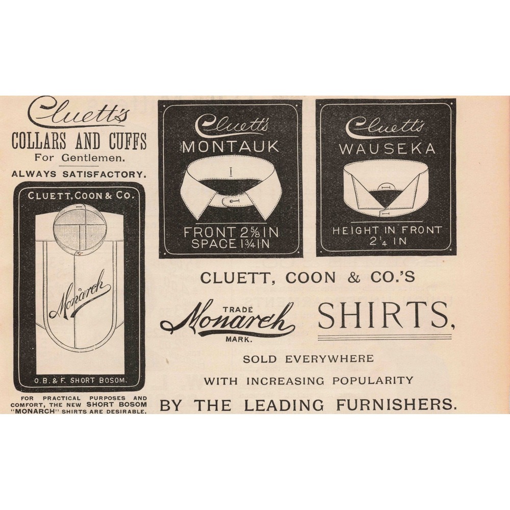 1891 Cluetts Coon Monarch Trade Mark Shirts Collars Cuffs Vintage Print Ad - Picture 1 of 1